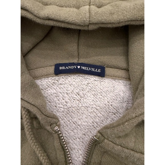Brandy Melville Olive Green Oversized Full Zip Hoodie Sweatshirt One Size - Picture 5 of 6